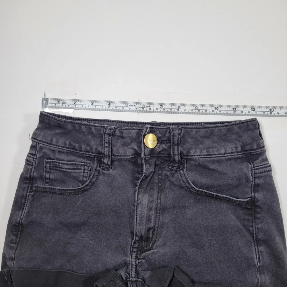 American Eagle Hi-Rise Shortie Women 2 Black Excellent Super Super Stretch Denim